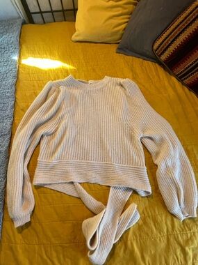Lulu's Cream Crewneck Knit Sweater with Tie Waist